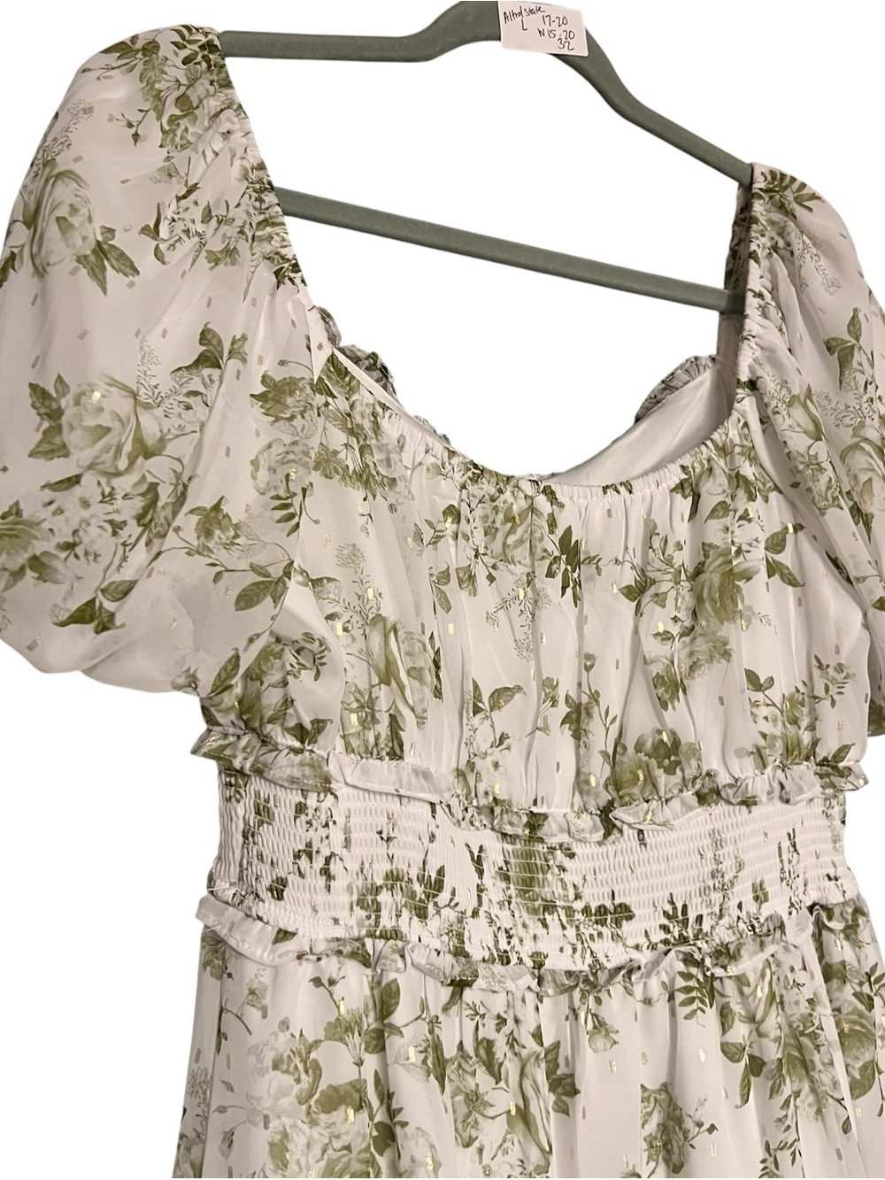 ✨ Altar’d State Sage Floral Mini Dress | Size Large | Gold Fleck Detail ✨ - Picture 5 of 9